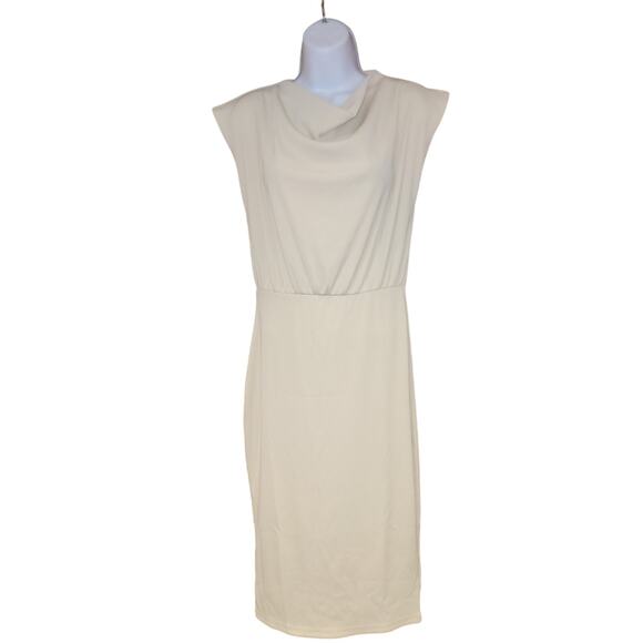 Nwt BTFBM Ivory Sleeveless Midi Dress Cowl Neck Sz S - Picture 1 of 5